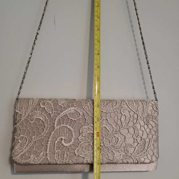 Elegant Lace & Satin Clutch Crossbody - Cream/ Champagne - Picture 7 of 7